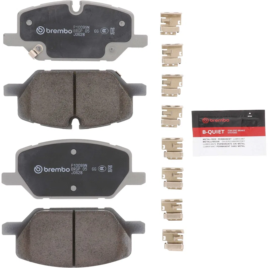 P10099N – BREMBO Brake Pad, FMSI Number D2314-9549 Ceramic Set Of 4 With Brake Lubricant/ Pad Wear Sensor/ Mounting H...